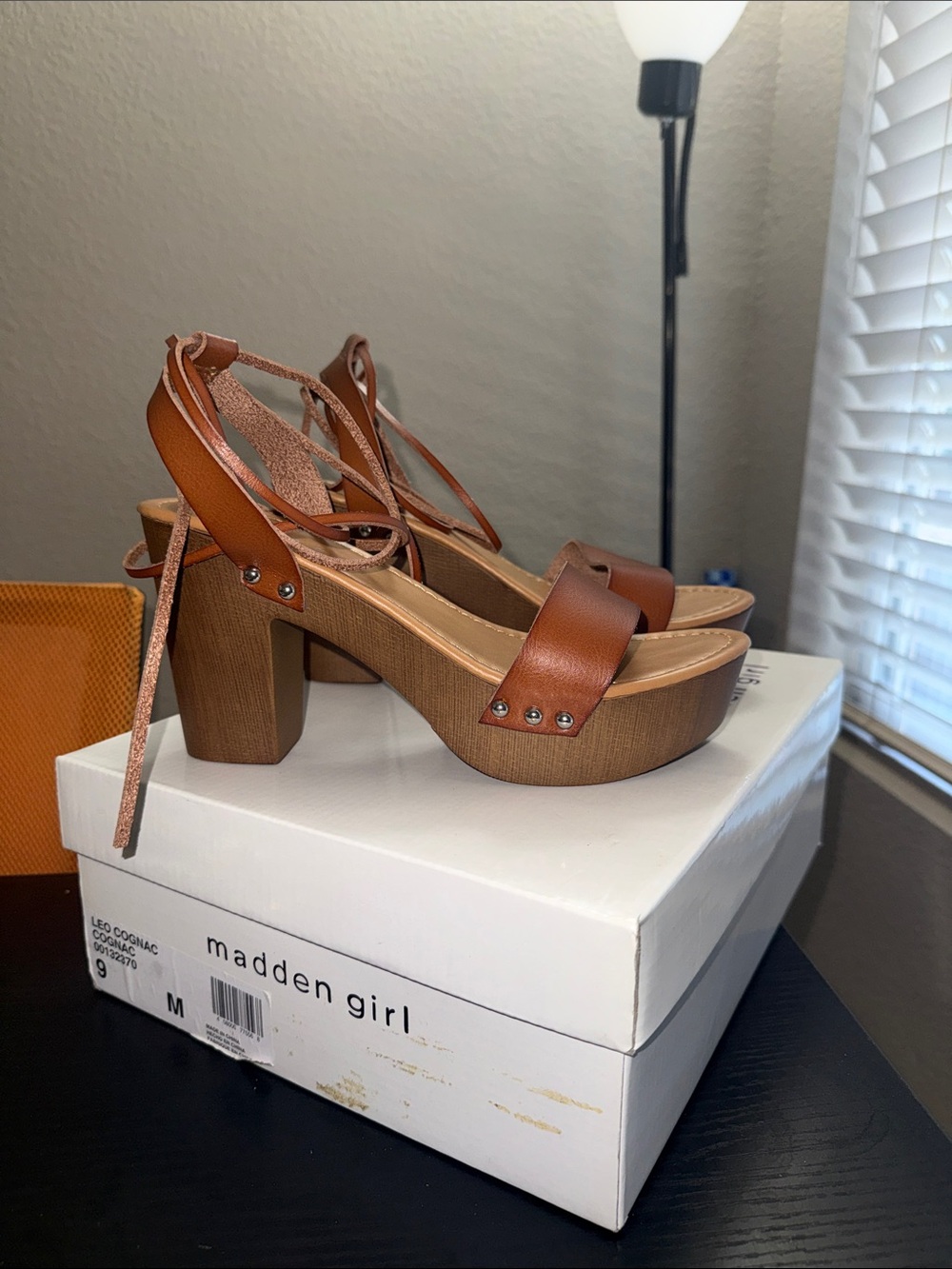 Madden Girl Cognac Brown Platform Sandals with Ankle Tie